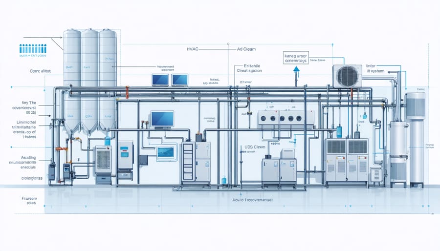 Technical diagram of HVAC and air filtration system for CBD production facility