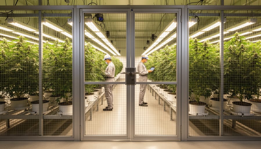 Cannabis grow facility with Crimsafe security screens protecting plant cultivation areas